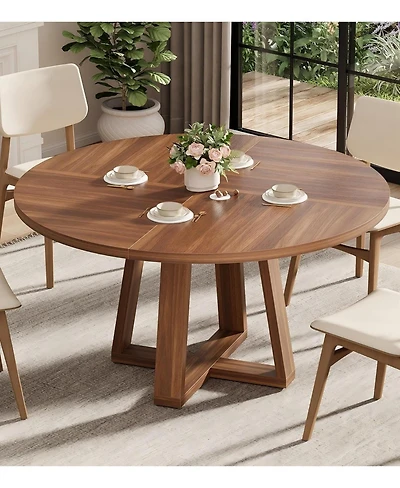 gaomon Dining Table for 4-6 People, Circle Kitchen Table with Cross Base, Farmhouse Wood Dinner Table for Apartment, Walnut Brown