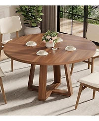 gaomon Dining Table for 4-6 People, Circle Kitchen Table with Cross Base, Farmhouse Wood Dinner Table for Apartment, Walnut Brown