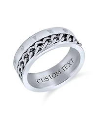 Bling Jewelry Biker Rope Chain Cable Atlas Numeral Band Ring Oxidized Silver Tone Stainless Steel 8MM Wide