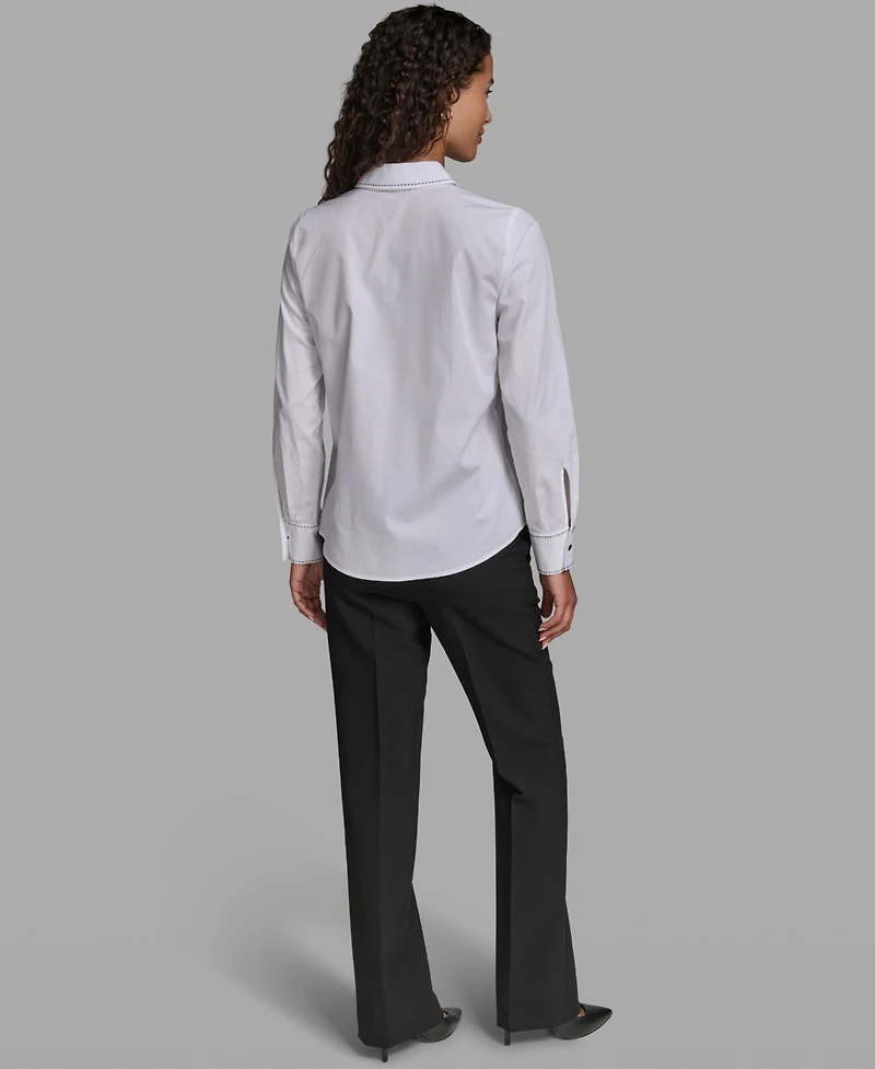 Karl Lagerfeld Paris Women's Button-Front Long-Sleeve Top