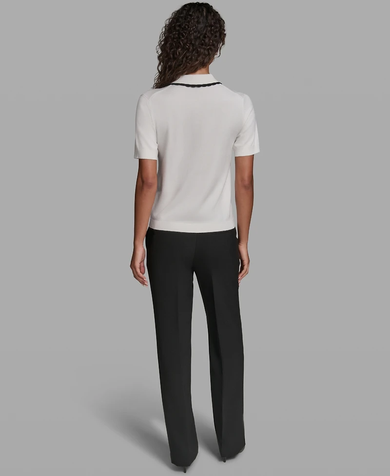 Karl Lagerfeld Paris Women's Short-Sleeve Collared Sweater