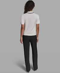 Karl Lagerfeld Paris Women's Short-Sleeve Collared Sweater