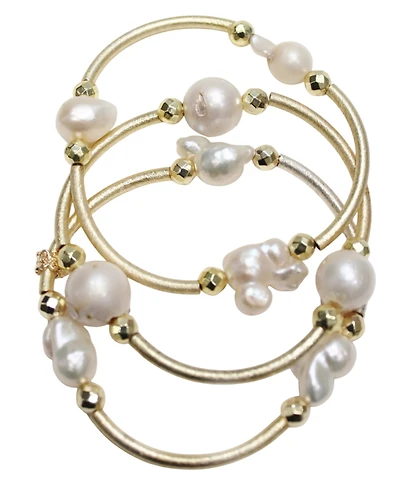 Michael Gabriel Designs Genuine Imitation Pearl Barre's 3-Stack Bangle Bracelet