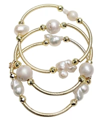 Michael Gabriel Designs Genuine Imitation Pearl Barre's 3-Stack Bangle Bracelet