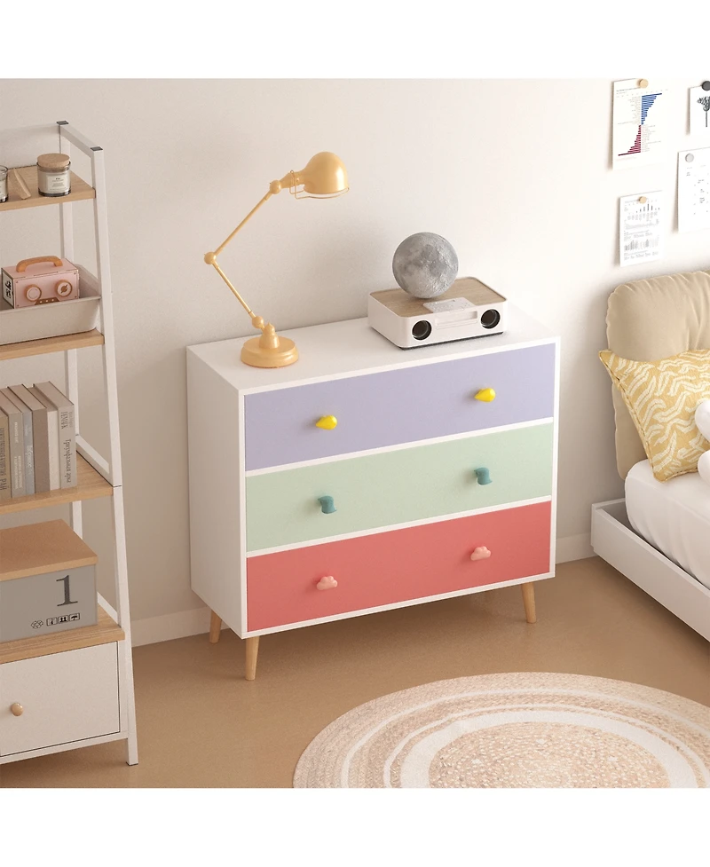 sumyeg Kids 3 Drawer Dresser Baby Nightstand Storage Cabinet