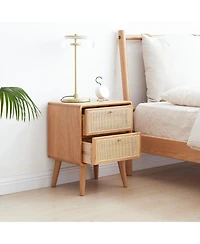 sumyeg Nordic Modern Solid Wood Nightstand Simple Bedside Cabinet Storage
