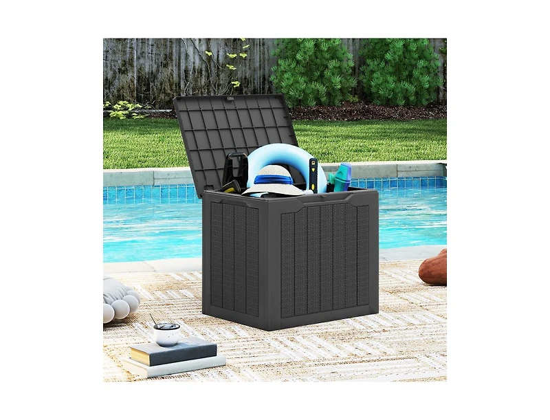 Clihome Outdoor Storage Box 25 Gallon Deck with Lockable Lid and Wicker-woven