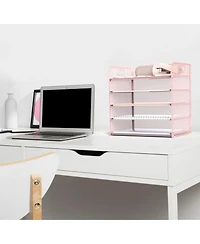 Gnuadz Letter Tray Paper Organizer 5-tier Desk File Holder Metal Desktop Document Shelf Office Classroom Organization