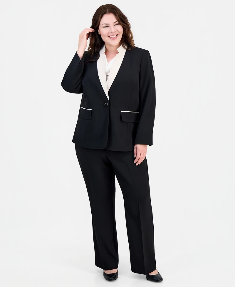 Kasper Plus Contrast Collar One-Button Blazer