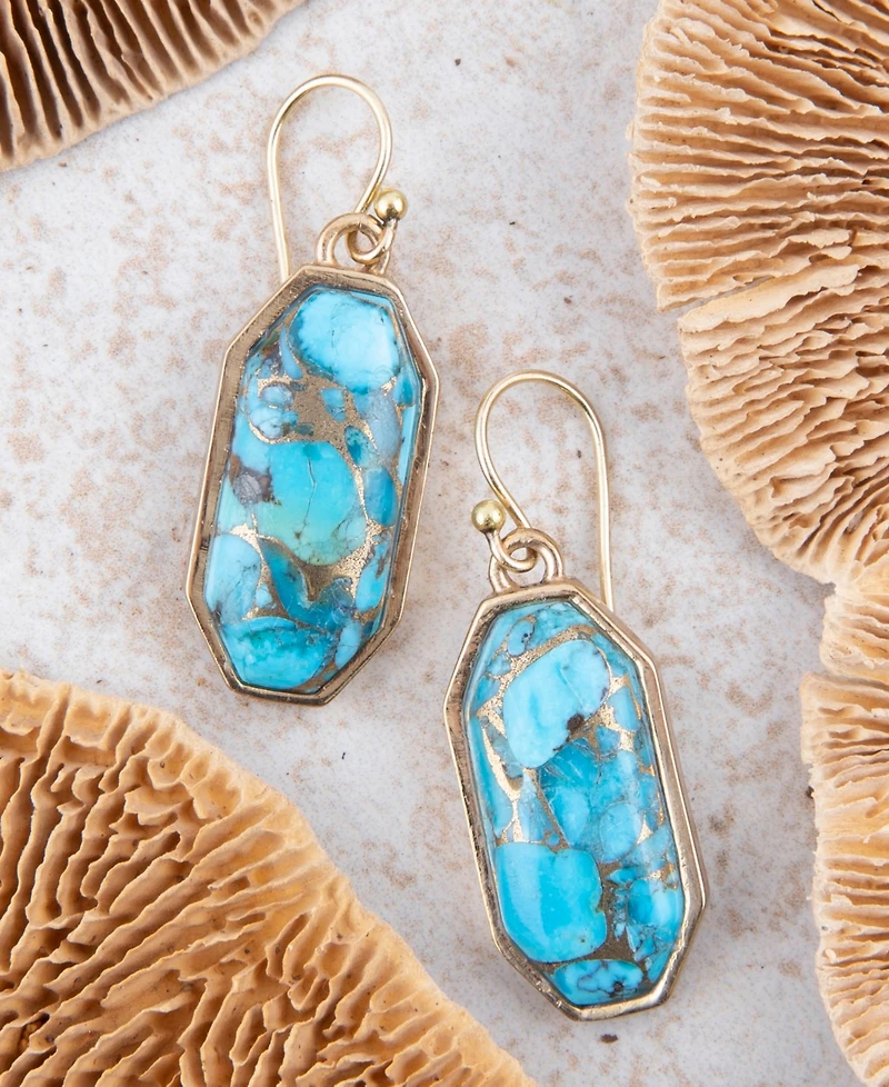 Barse Dolce Teal Blue Turquoise Matrix Golden Drop Earrings