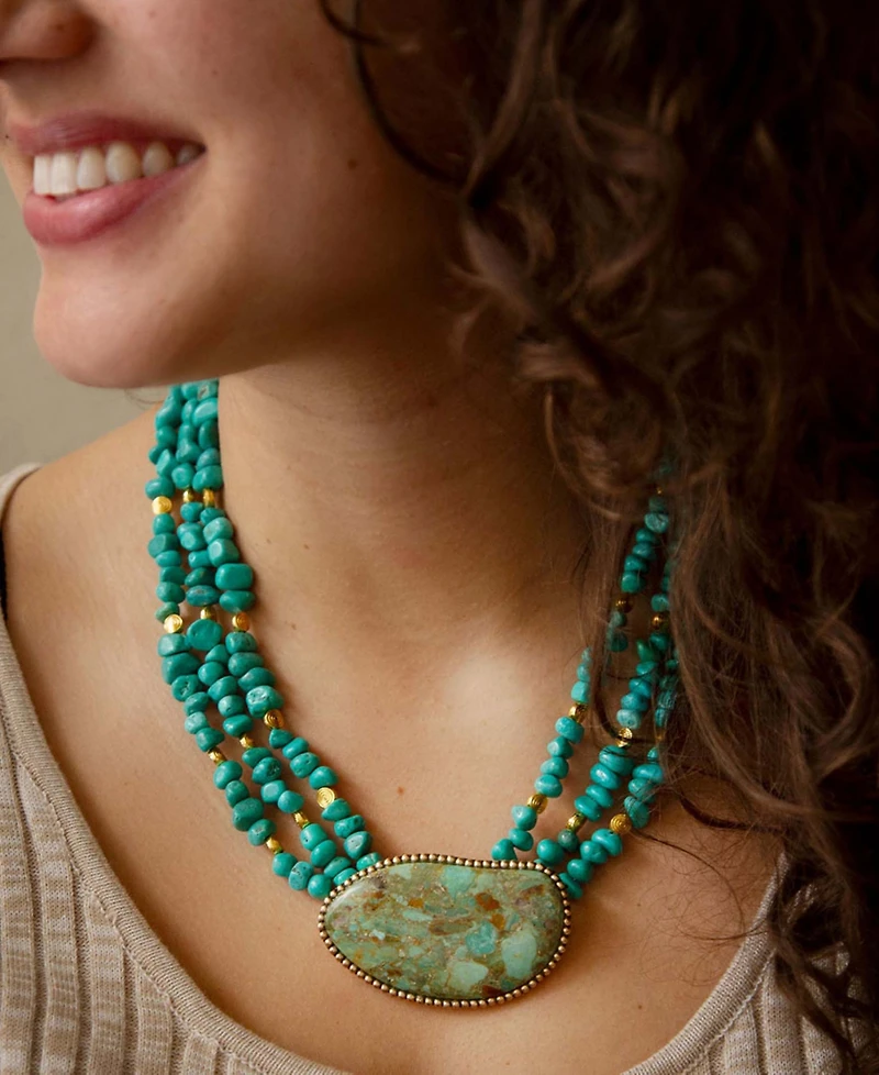 Barse Refined Blue Turquoise Golden Statement Necklace