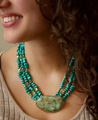 Barse Refined Blue Turquoise Golden Statement Necklace