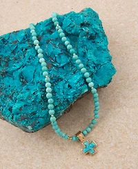 Barse Blue Turquoise Cross Golden Pendant Necklace