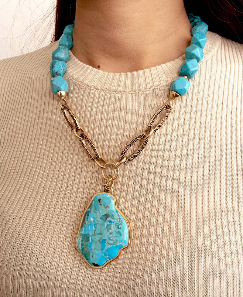 Barse Thistle Blue Turquoise Golden Links Statement Necklace