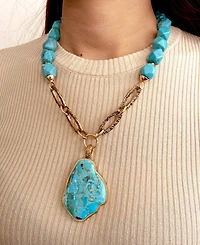 Barse Thistle Blue Turquoise Golden Links Statement Necklace