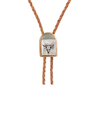 Barse Steer Skull Green Aventurine Golden Leather Bolo Necklace