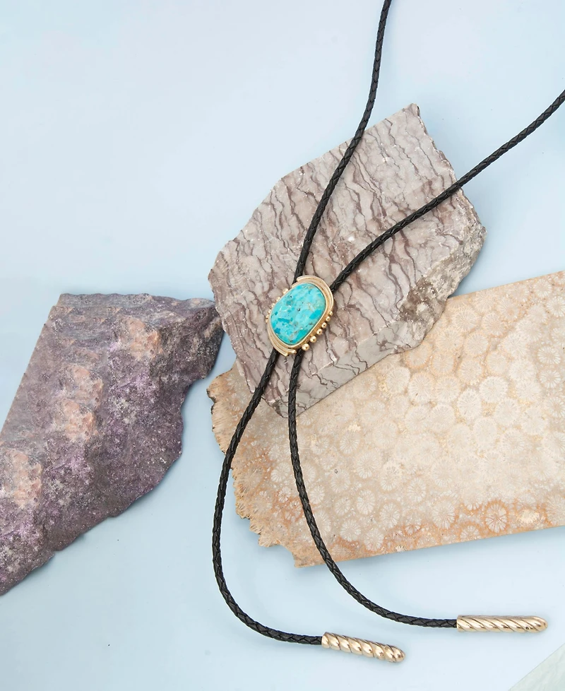 Barse Rawlins Blue Turquoise Black Leather Golden Bolo Necklace