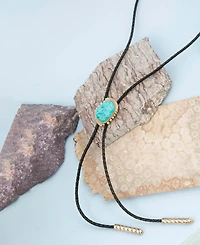 Barse Rawlins Blue Turquoise Black Leather Golden Bolo Necklace