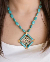 Barse Native Weave Blue Turquoise Golden Pendant Necklace