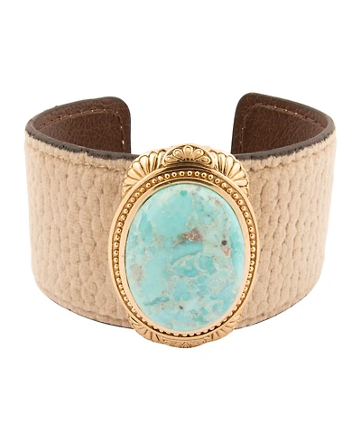 Barse Blue Turquoise Velvet Cuff Golden Bracelet