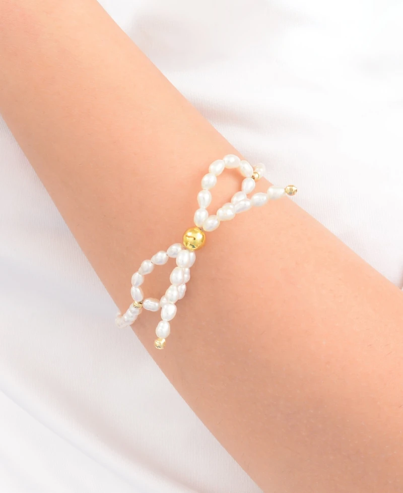 Barse White Freshwater Pearl Bow Stretch Bracelet