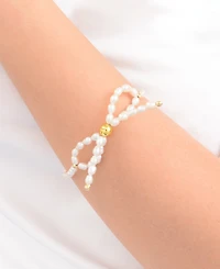 Barse White Freshwater Pearl Bow Stretch Bracelet