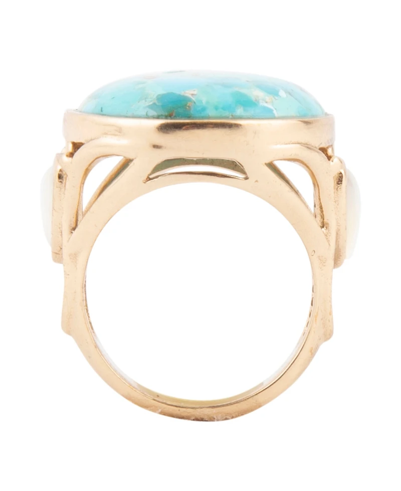 Barse Turquoise and White Mother of Pearl Blue Petal Golden Drop Ring