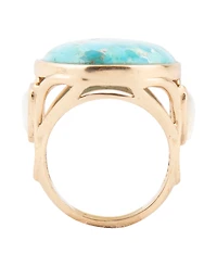 Barse Turquoise and White Mother of Pearl Blue Petal Golden Drop Ring