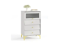 sumyeg Modern Storage Cabinet with Flip Up Fluted Glass Door and Pull-out Drawers