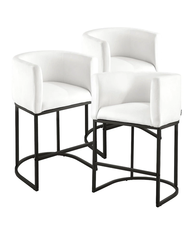 Gouun 25 in Counter Height Fabric Bar Stool Set of 3 with Backrest, Arm, Metal Frame, and Footrest