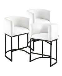 Gouun 25 in Counter Height Fabric Bar Stool Set of 3 with Backrest, Arm, Metal Frame, and Footrest