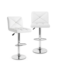 Gouun Adjustable Height Upholstered Swivel Bar Stool Set of 2 with Back