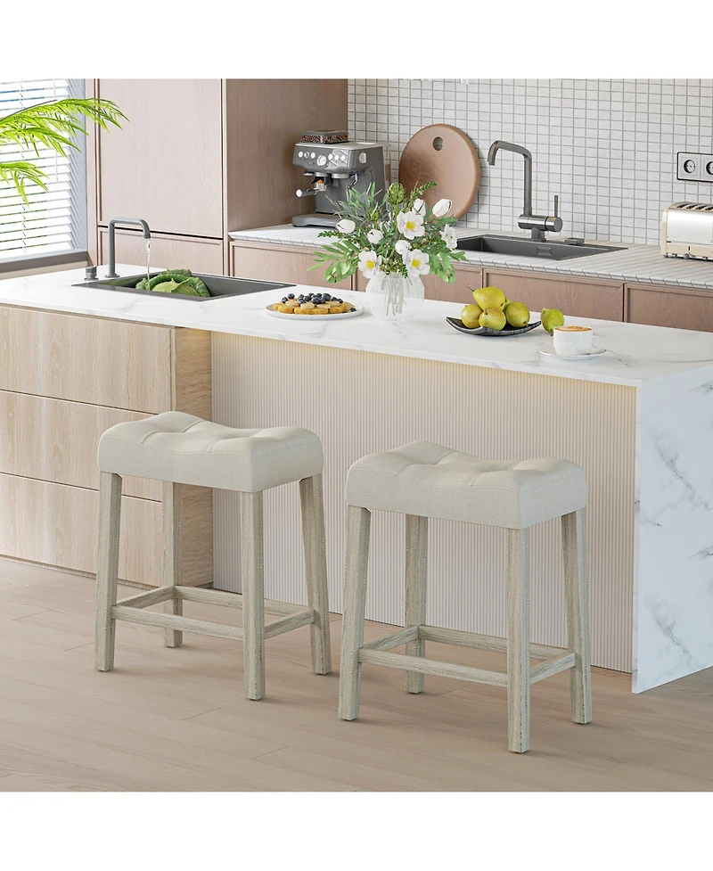 Gouun 24 in Upholstered Counter Height Saddle Bar Stool Set of 2 with Curved Tufted Seat