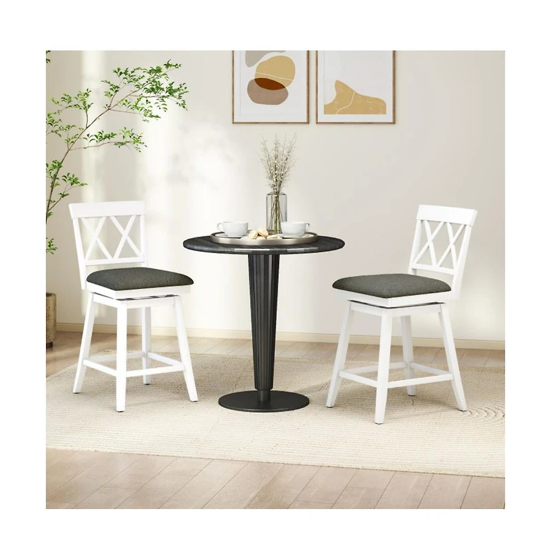 Gouun 24 in Swivel Counter Height Bar Stool Set of 2 with Linen Cushion and Curved Backrest