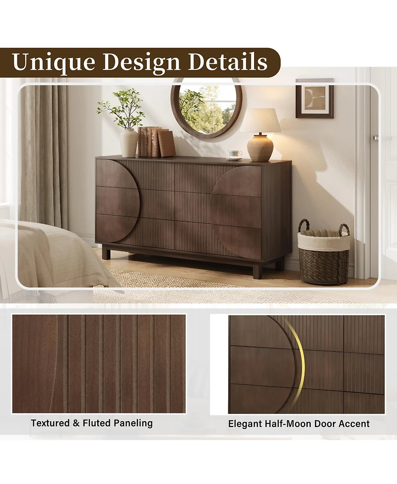 Rainsken 6 Drawer Fluted Dresser