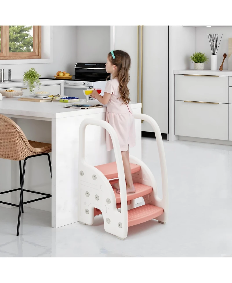 gaomon Toddler 3 Step Stool, Plastic Children Learning Helper Stool with Side Handles for Bathroom Sink