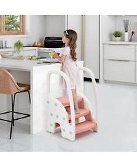 gaomon Toddler 3 Step Stool, Plastic Children Learning Helper Stool with Side Handles for Bathroom Sink