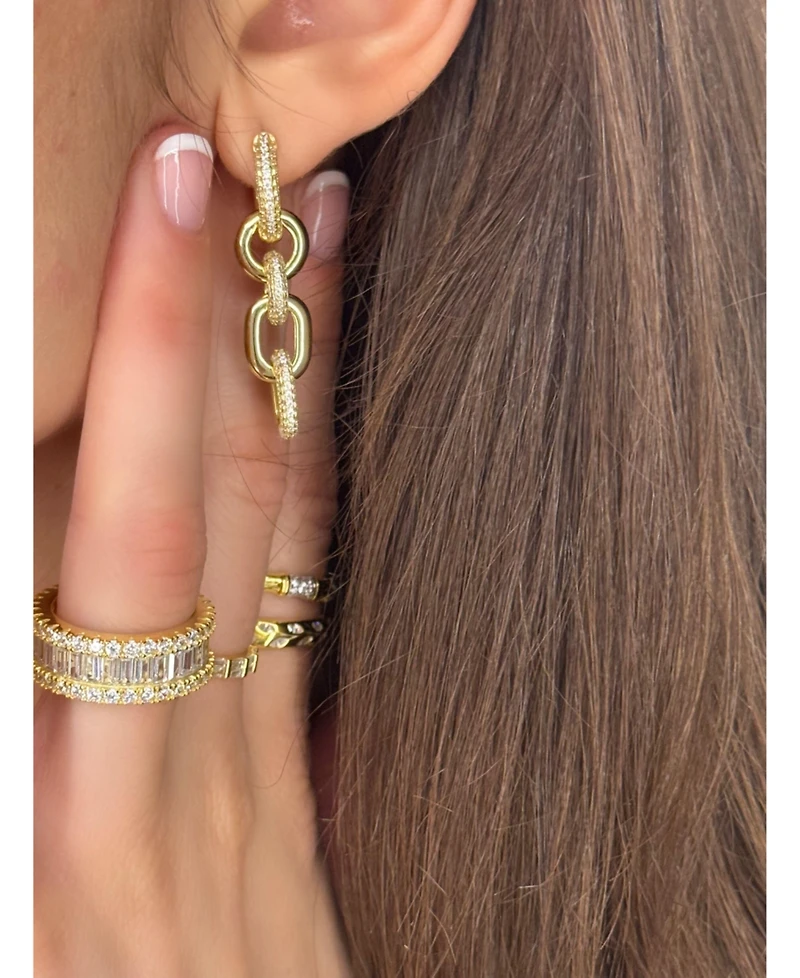 Suzy Levian Sterling Silver Cubic Zirconia Chain Link Drop Earrings