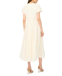 CeCe Women's V-Neck Short-Sleeve Cinch Waist Cotton Midi Dress