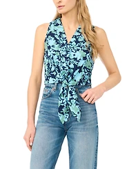 CeCe Women's Sleeveless Tie-Front Collared Vest Top