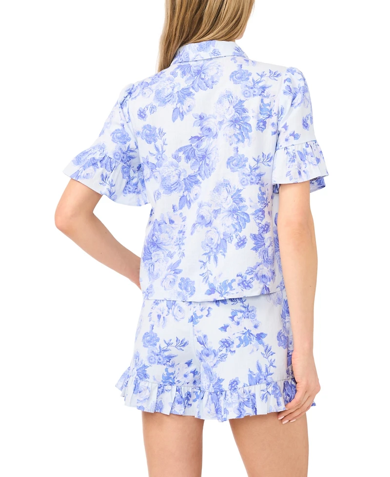 CeCe Women's Short-Sleeve Cropped Button-Down Shirt