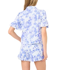 CeCe Women's Short-Sleeve Cropped Button-Down Shirt
