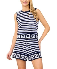 CeCe Women's Striped Scallop Edge Pull-On Shorts