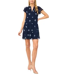 CeCe Women's Embroidered V-Neck Short Tiered Dress