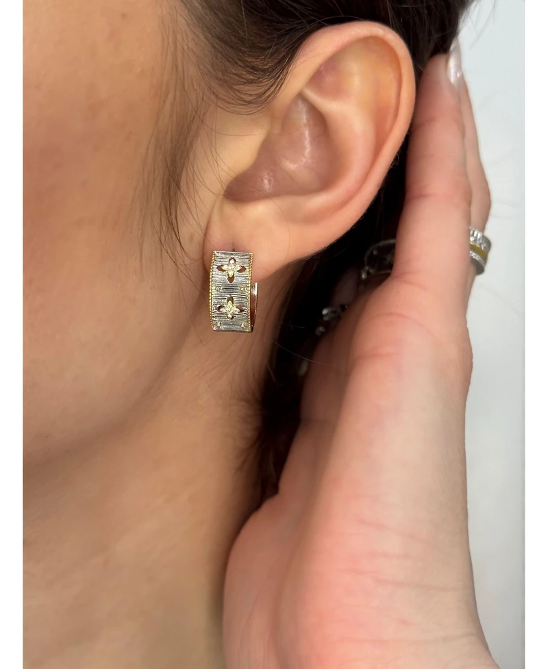 Suzy Levian New York Sterling Cubic Zirconia Florentine Motif Huggie Hoop Earrings