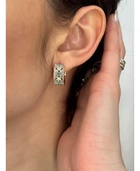 Suzy Levian New York Sterling Cubic Zirconia Florentine Motif Huggie Hoop Earrings