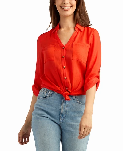 Bcx Women's Texture Gauze Button-Up Shirt