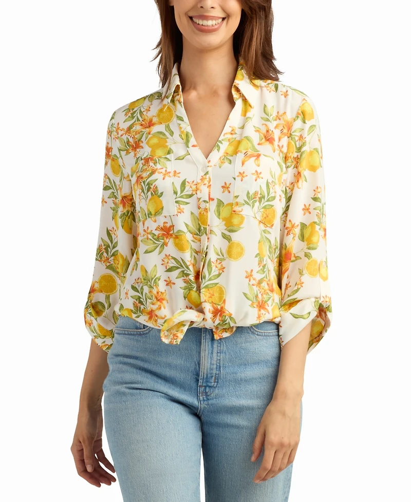 Bcx Women's Printed Collared Neck Shirt