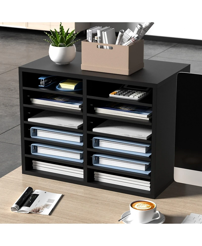 Sugift Wood Literature Organizer 12 Compartments Removable Shelves for Office and Home