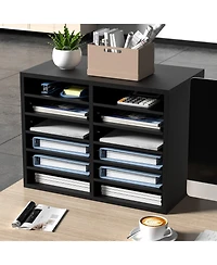 Sugift Wood Literature Organizer 12 Compartments Removable Shelves for Office and Home